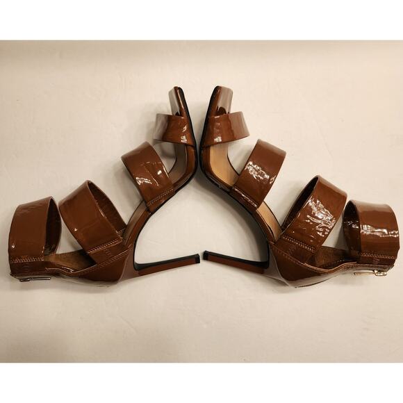 INC Liana Strappy Sandal Stiletto Heels Womens 8M Cognac Brown Patent Leather - Picture 6 of 9